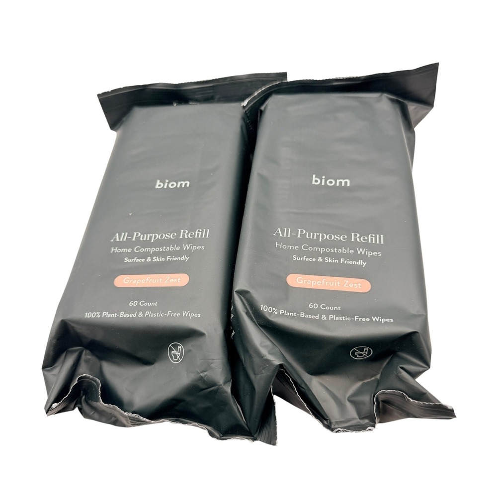 Biom All Purpose Wipes 2-60 Refill Home Compostable Grapefruit Zest Eco Friendly